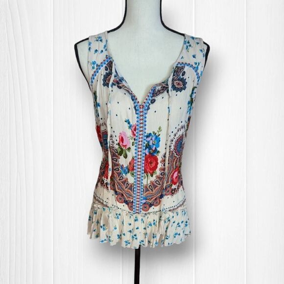Bila Bohemian Sleeveless Peasant Top Jessica Boho Embroidered Top Women's Size S - Picture 1 of 11